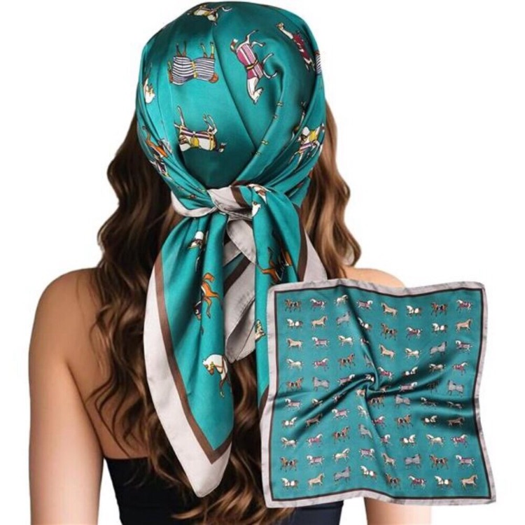 Head Hair Green Pony Print Scarf Like Satin Silk Scarf Bandana Hair Wrapping New